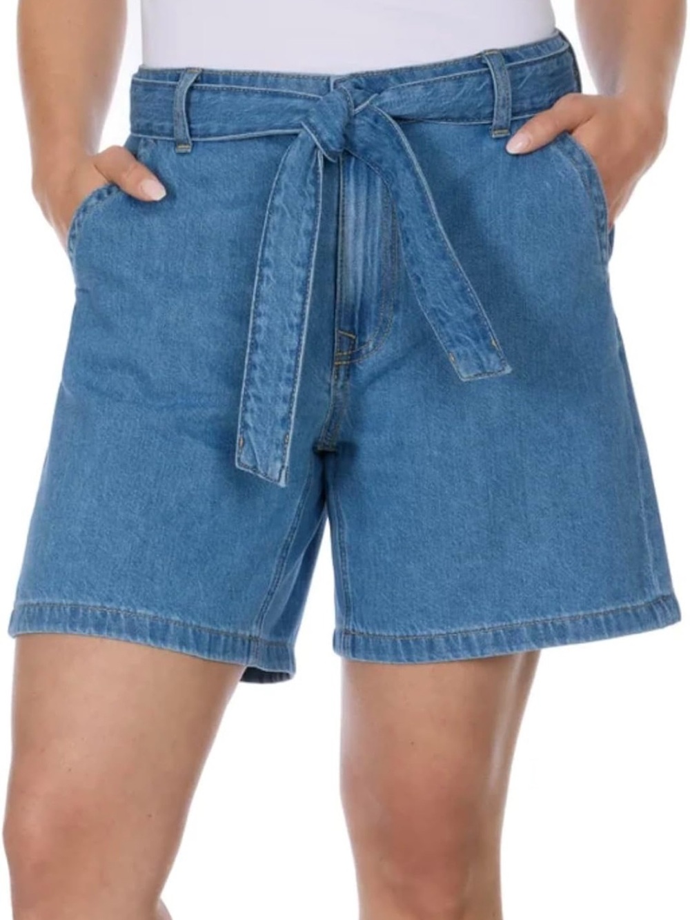 Tommy Hilfiger High-Waist Denim Paperbag Shorts in Blue